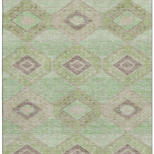 HomeRoots 8' X 10' Modern Green and Beige Geometric Area Rug – Washable, UV-Protected, Stain-Resistant Design 706005