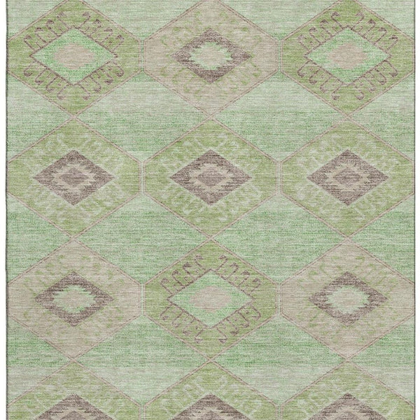 HomeRoots 8' X 10' Modern Green and Beige Geometric Area Rug – Washable, UV-Protected, Stain-Resistant Design 706005