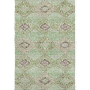 HomeRoots 9' X 12' Stylish Green & Beige Geometric Washable Area Rug with UV Protection for Modern Homes 706006