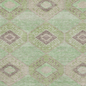 HomeRoots 9' X 12' Stylish Green & Beige Geometric Washable Area Rug with UV Protection for Modern Homes 706006