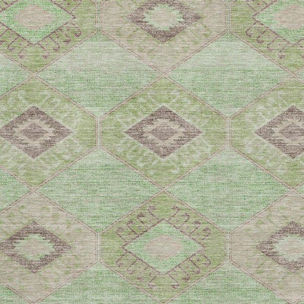 HomeRoots 9' X 12' Stylish Green & Beige Geometric Washable Area Rug with UV Protection for Modern Homes 706006