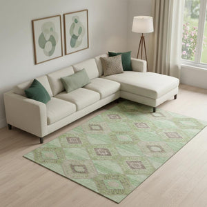 HomeRoots 10' X 14' Stylish Green and Beige Geometric Area Rug - Washable, UV Protected, Pet-Friendly Design 706007