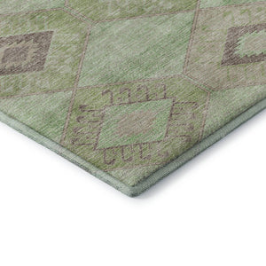HomeRoots 10' X 14' Stylish Green and Beige Geometric Area Rug - Washable, UV Protected, Pet-Friendly Design 706007