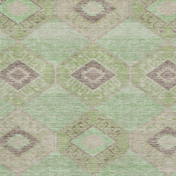HomeRoots 10' X 14' Stylish Green and Beige Geometric Area Rug - Washable, UV Protected, Pet-Friendly Design 706007