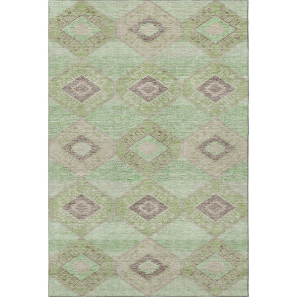 HomeRoots 10' X 14' Stylish Green and Beige Geometric Area Rug - Washable, UV Protected, Pet-Friendly Design 706007