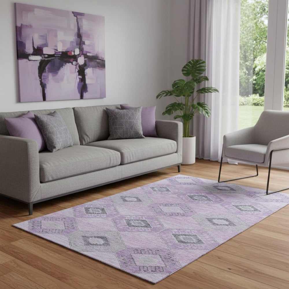 HomeRoots 5' X 8' Geometric Lavender & Gray Area Rug – Washable, UV-Protected & Stylish for Any Space! 706009