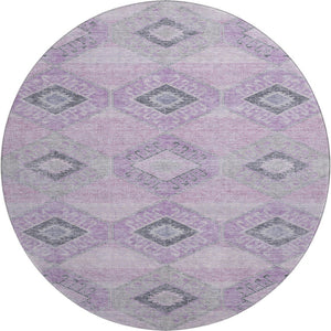 HomeRoots 8' Stylish Lavender & Gray Geometric Washable Round Rug with UV Protection for Family Spaces 706010