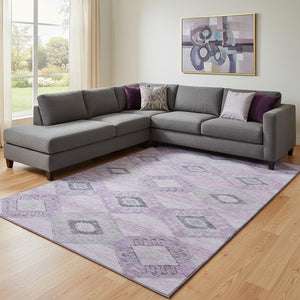 HomeRoots 8' X 10' Stylish Lavender and Gray Geometric Washable Area Rug with UV Protection for Home Décor 706011