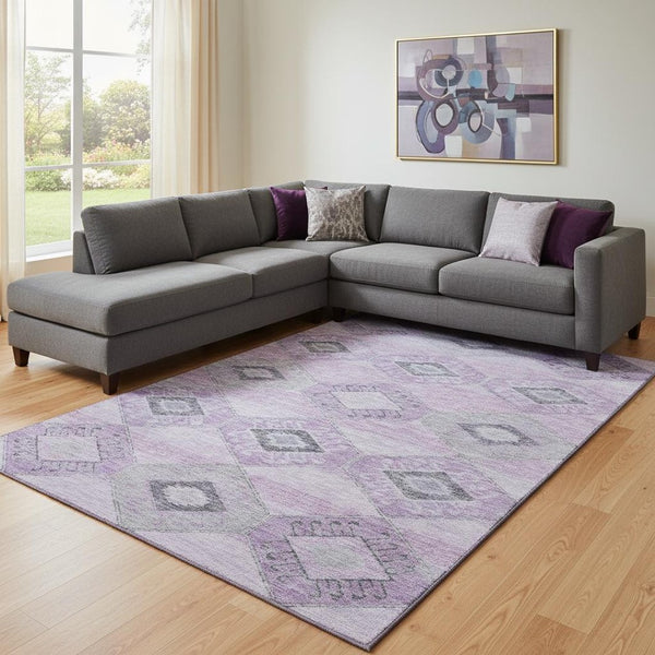 HomeRoots 8' X 10' Stylish Lavender and Gray Geometric Washable Area Rug with UV Protection for Home Décor 706011