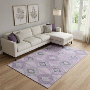 HomeRoots 9' X 12' Modern Lavender & Gray Geometric Area Rug - Washable, UV Protected, Pet-Friendly Design 706012