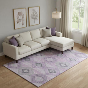 HomeRoots 10' X 14' Stylish Lavender & Gray Geometric Washable Area Rug with UV Protection & Stain Resistance 706013