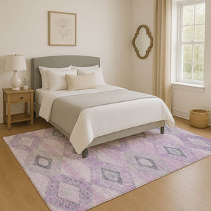 HomeRoots 10' X 14' Stylish Lavender & Gray Geometric Washable Area Rug with UV Protection & Stain Resistance 706013
