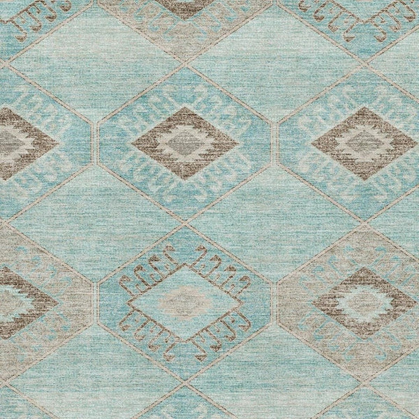 HomeRoots 5' X 8' Teal and Beige Geometric Area Rug - Washable, UV Protected, Stylish & Durable for Any Space 706015