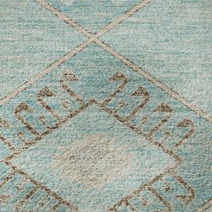 HomeRoots 8' Teal and Beige Geometric Round Rug - Stylish, Washable, UV-Protected for High-Traffic Areas 706016