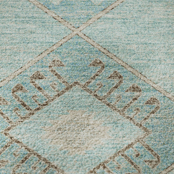 HomeRoots 8' Teal and Beige Geometric Round Rug - Stylish, Washable, UV-Protected for High-Traffic Areas 706016