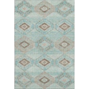 HomeRoots 8' X 10' Teal And Beige Geometric Area Rug – Washable, UV Protected, Perfect for High-Traffic Spaces! 706017
