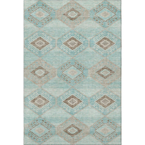 HomeRoots 8' X 10' Teal And Beige Geometric Area Rug – Washable, UV Protected, Perfect for High-Traffic Spaces! 706017