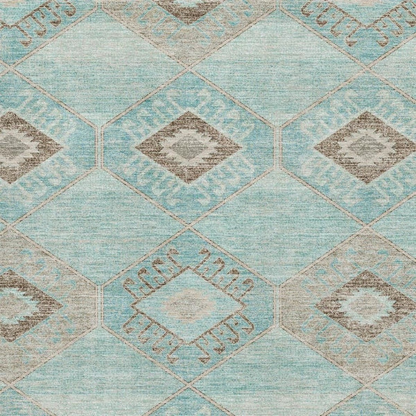 HomeRoots 9' X 12' Teal and Beige Geometric Washable Area Rug - Durable, Stain-Resistant, UV Protected Design 706018