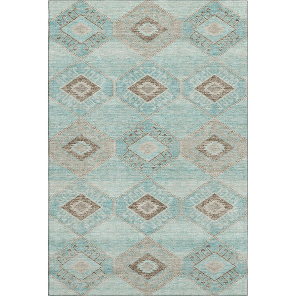 HomeRoots 10' X 14' Teal & Beige Geometric Area Rug - Washable, UV-Protected, Stylish & Durable for Homes 706019
