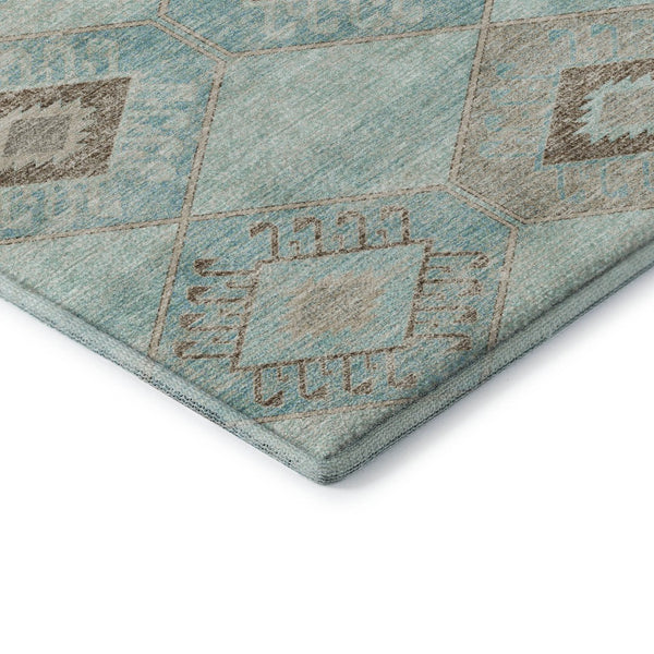 HomeRoots 10' X 14' Teal & Beige Geometric Area Rug - Washable, UV-Protected, Stylish & Durable for Homes 706019