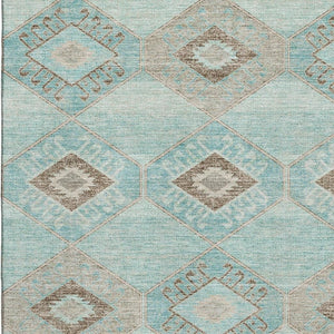 HomeRoots 10' X 14' Teal & Beige Geometric Area Rug - Washable, UV-Protected, Stylish & Durable for Homes 706019