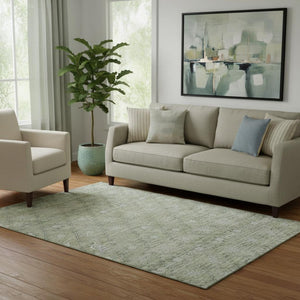HomeRoots 5' X 8' Artichoke Green & Beige Geometric Area Rug - Washable, UV-Protected, Perfect for Families 706021