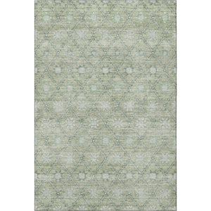 HomeRoots 5' X 8' Artichoke Green & Beige Geometric Area Rug - Washable, UV-Protected, Perfect for Families 706021