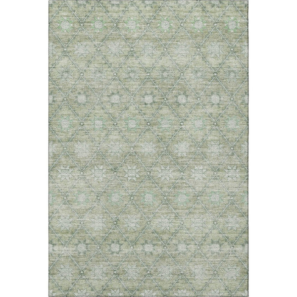 HomeRoots 5' X 8' Artichoke Green & Beige Geometric Area Rug - Washable, UV-Protected, Perfect for Families 706021