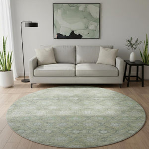 HomeRoots 8' Artichoke Green & Beige Geometric Rug - Washable, UV Protected, Durable Floor Covering for Homes 706022