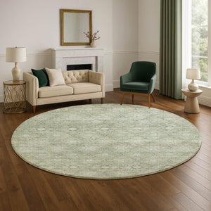 HomeRoots 8' Artichoke Green & Beige Geometric Rug - Washable, UV Protected, Durable Floor Covering for Homes 706022