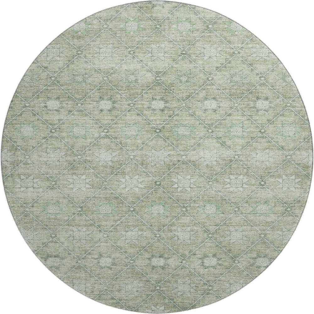 HomeRoots 8' Artichoke Green & Beige Geometric Rug - Washable, UV Protected, Durable Floor Covering for Homes 706022
