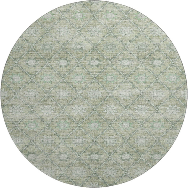 HomeRoots 8' Artichoke Green & Beige Geometric Rug - Washable, UV Protected, Durable Floor Covering for Homes 706022