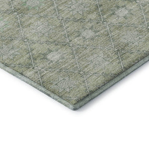 HomeRoots 8' Artichoke Green & Beige Geometric Rug - Washable, UV Protected, Durable Floor Covering for Homes 706022