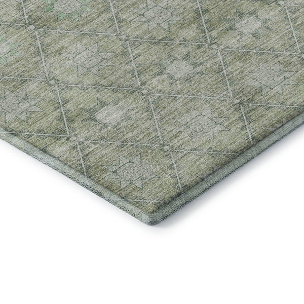 HomeRoots 8' Artichoke Green & Beige Geometric Rug - Washable, UV Protected, Durable Floor Covering for Homes 706022
