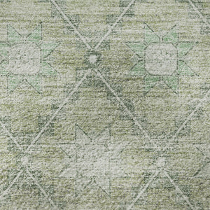 HomeRoots 8' Artichoke Green & Beige Geometric Rug - Washable, UV Protected, Durable Floor Covering for Homes 706022