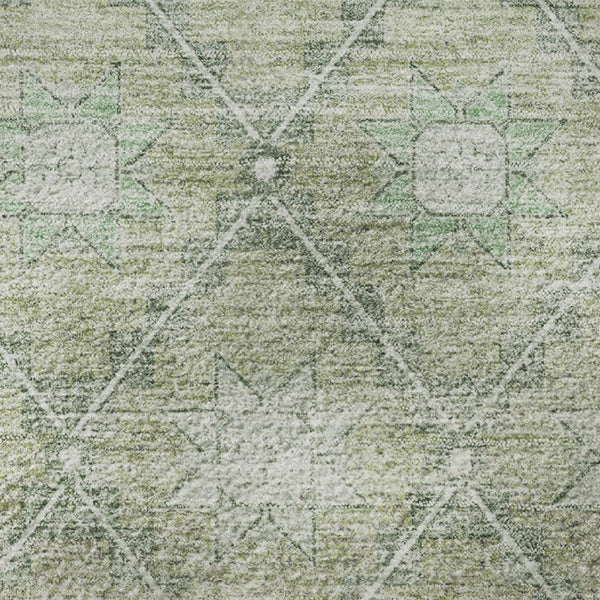 HomeRoots 8' Artichoke Green & Beige Geometric Rug - Washable, UV Protected, Durable Floor Covering for Homes 706022