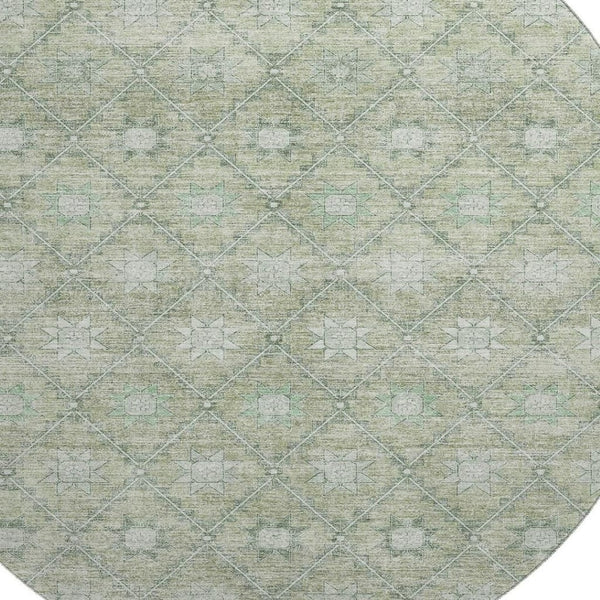 HomeRoots 8' Artichoke Green & Beige Geometric Rug - Washable, UV Protected, Durable Floor Covering for Homes 706022