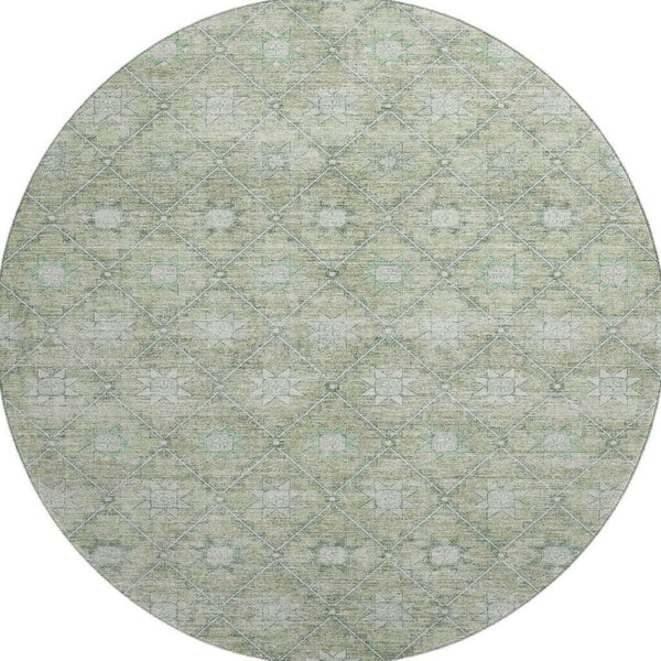 HomeRoots 8' Artichoke Green & Beige Geometric Rug - Washable, UV Protected, Durable Floor Covering for Homes 706022