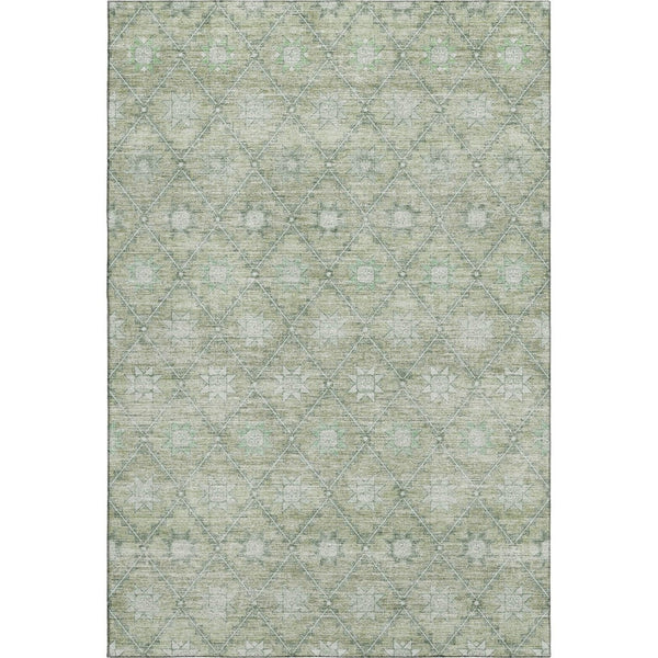 HomeRoots 8' X 10' Artichoke Green Beige Geometric Area Rug - Washable, UV Protection, Soft & Durable Design 706023