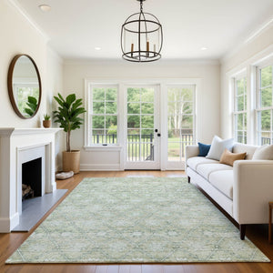 HomeRoots 8' X 10' Artichoke Green Beige Geometric Area Rug - Washable, UV Protection, Soft & Durable Design 706023