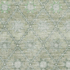 HomeRoots 8' X 10' Artichoke Green Beige Geometric Area Rug - Washable, UV Protection, Soft & Durable Design 706023