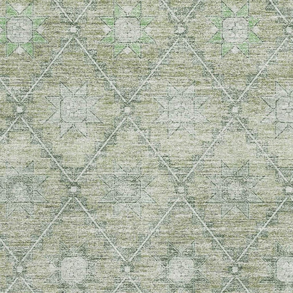 HomeRoots 8' X 10' Artichoke Green Beige Geometric Area Rug - Washable, UV Protection, Soft & Durable Design 706023