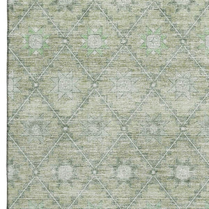 HomeRoots 8' X 10' Artichoke Green Beige Geometric Area Rug - Washable, UV Protection, Soft & Durable Design 706023