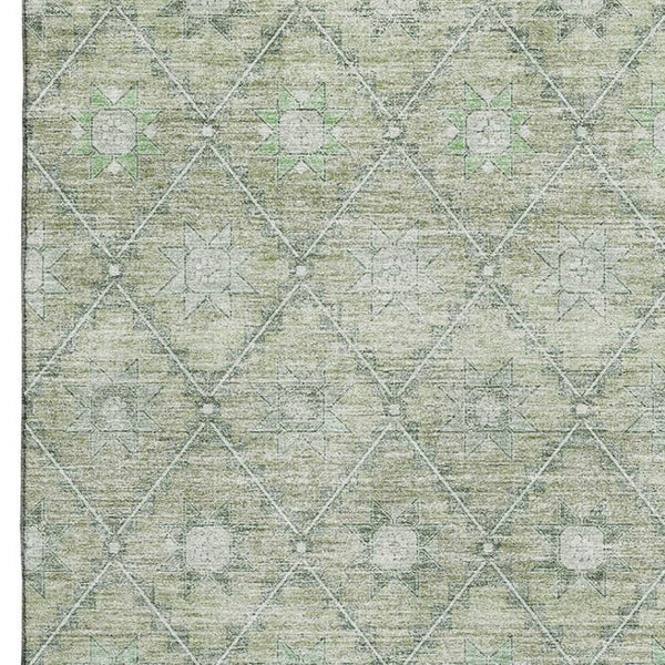 HomeRoots 8' X 10' Artichoke Green Beige Geometric Area Rug - Washable, UV Protection, Soft & Durable Design 706023