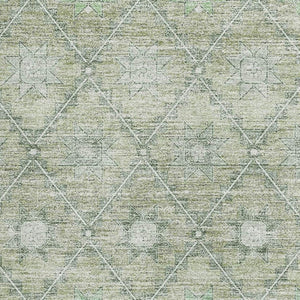 HomeRoots 9' X 12' Artichoke Green Geometric Area Rug - Washable, UV Protected, Perfect for High-Traffic Spaces 706024