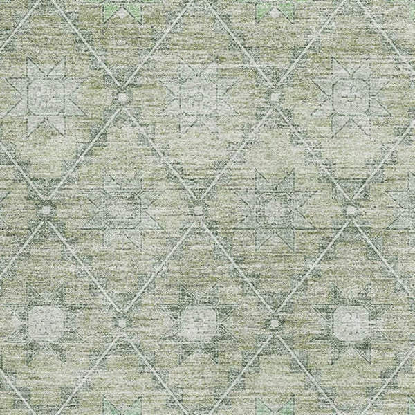 HomeRoots 9' X 12' Artichoke Green Geometric Area Rug - Washable, UV Protected, Perfect for High-Traffic Spaces 706024
