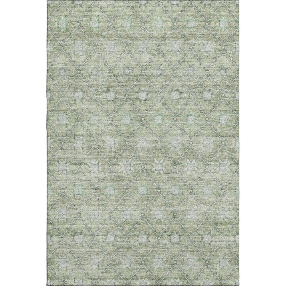 HomeRoots 10' Stylish Artichoke Green & Beige Geometric Washable Area Rug with UV Protection for High-Traffic Homes 706025