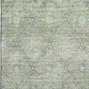 HomeRoots 10' Stylish Artichoke Green & Beige Geometric Washable Area Rug with UV Protection for High-Traffic Homes 706025