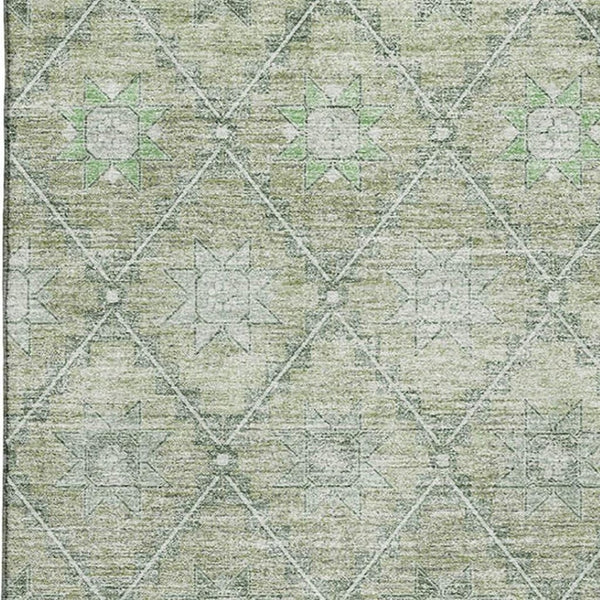 HomeRoots 10' Stylish Artichoke Green & Beige Geometric Washable Area Rug with UV Protection for High-Traffic Homes 706025