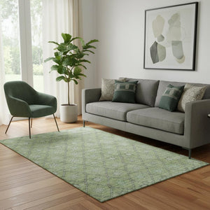 HomeRoots 5' X 8' Green and Gray Geometric Area Rug - Washable, UV-Protected, Durable for Kids & Pets 706027